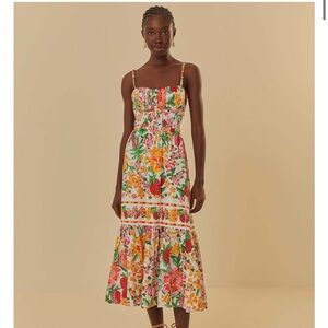 White Sketch floral midi dress size small